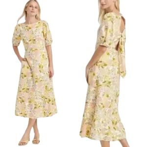 Who What Wear Linen Blend Midi Tie Back Dress